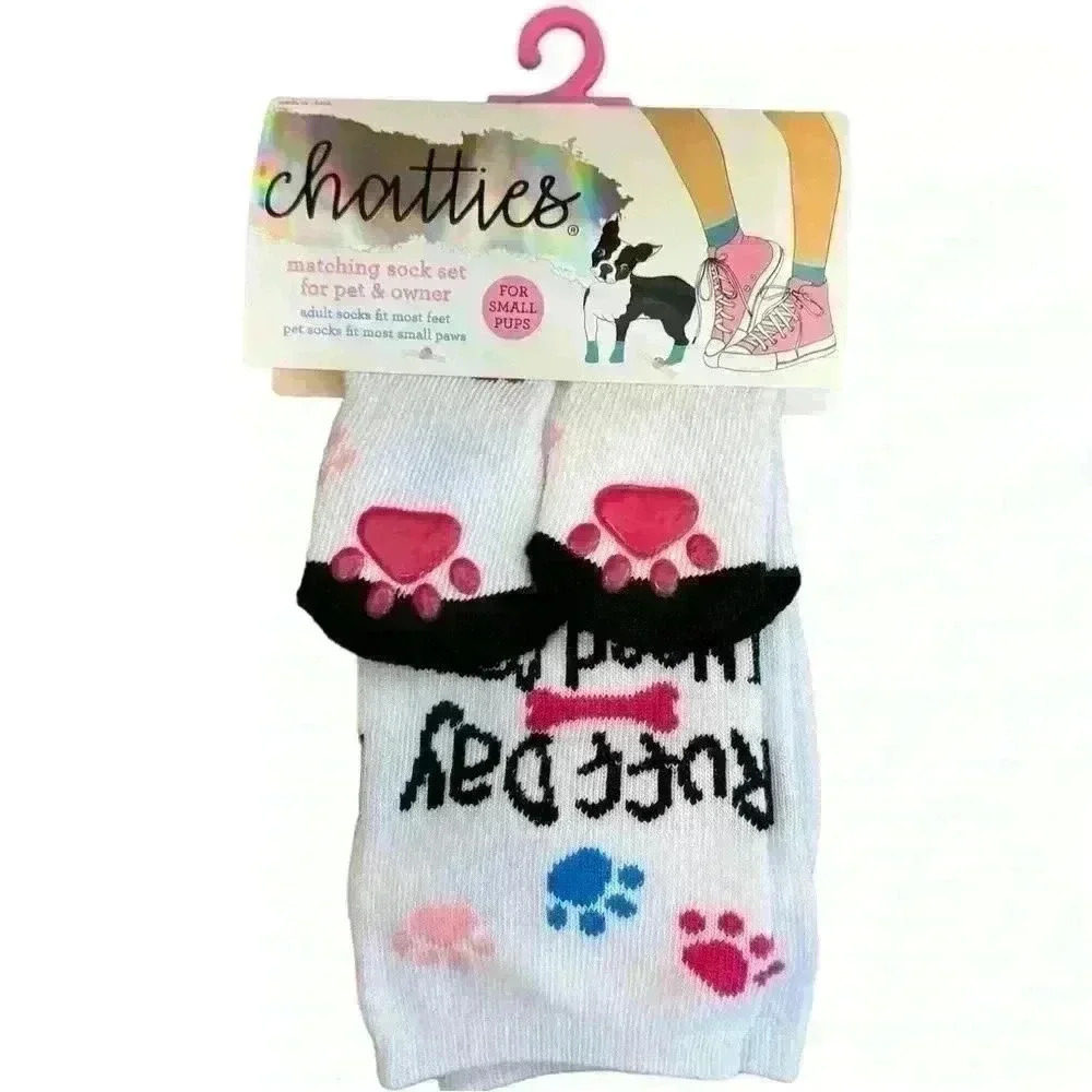 🌈 6/$60, NWT, Chatties Pet & Owner Sock Set, Ruff Day, Red Wine, Small Dog